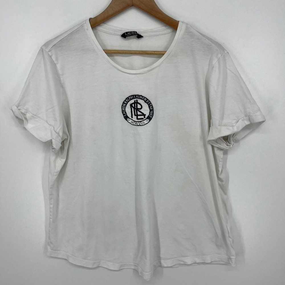 Lauren Ralph Lauren Womens White Crest Logo Cotton Modal T-Shirt Short Sleeve 1X